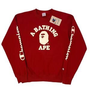 L Brand New Bape x Champion Red Crewneck Sweater